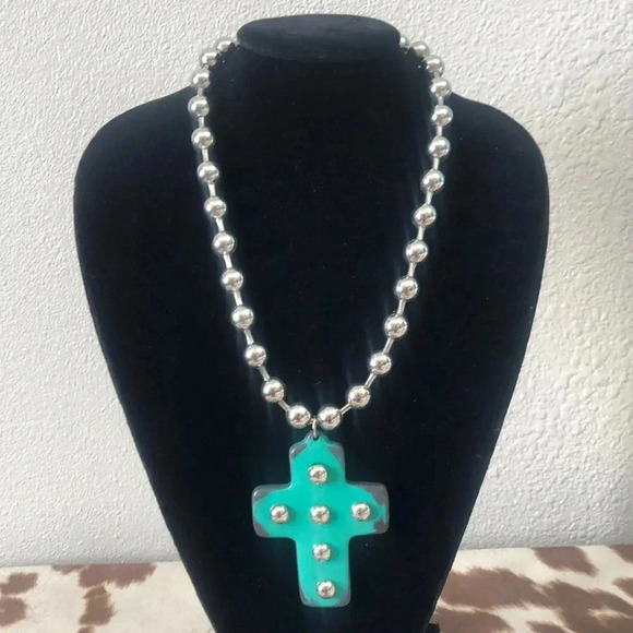 Turquoise Studded‎ Cross - Picture 1 of 3